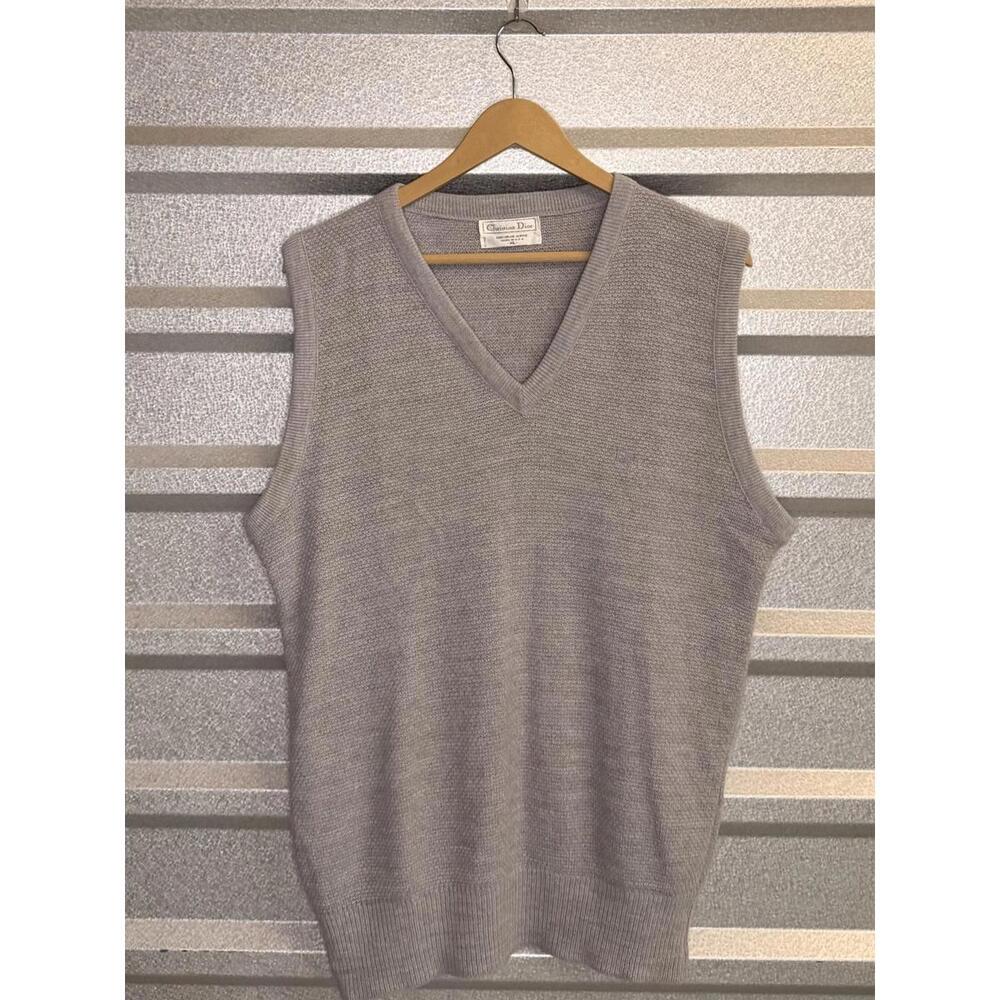 Vintage Christian Dior Vintage Gray Acrylic Knit Sweater Vest XL